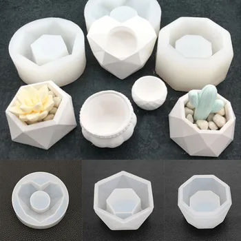 3D urtepotteskjuler Forme Silikone Saftige Flower Pot Beton Cement Ler Skimmel Stearinlys, Sæbe Polygon Håndlavet at have Skimmel