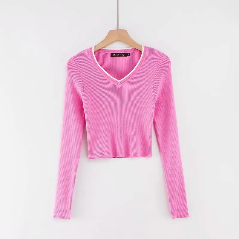 Falder 2020 afgrøde top sweater kawaii søde trøjer strikket sweater pink pullover beskåret trøjer vintage sexet toppe for kvinder