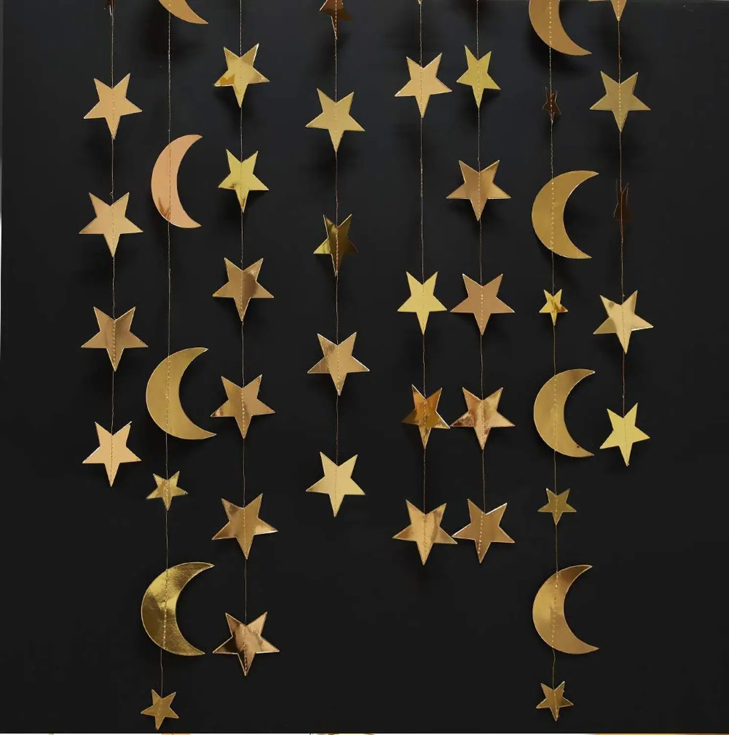 EID MUBARAK Ramadan Papir Glitter Gold Blue Moon Star String Kranse Hængende Banner Væg Party Dekorationer til Fødselsdag, Bryllup