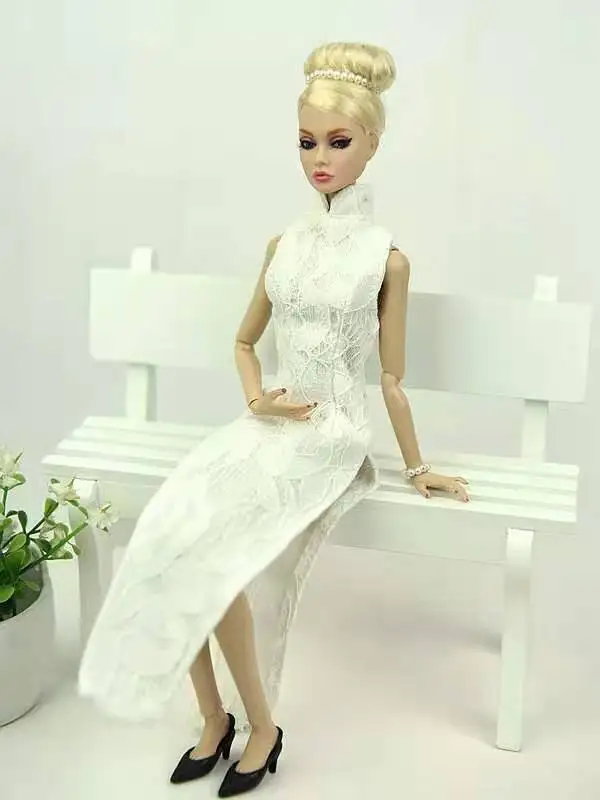 Håndlavet Traditionel Kinesisk Kjole Til Barbie Tøj Cheongsam Vestido Høj Hals Qipao Party Kjole 1/6 BJD Dukker Toy Tilbehør