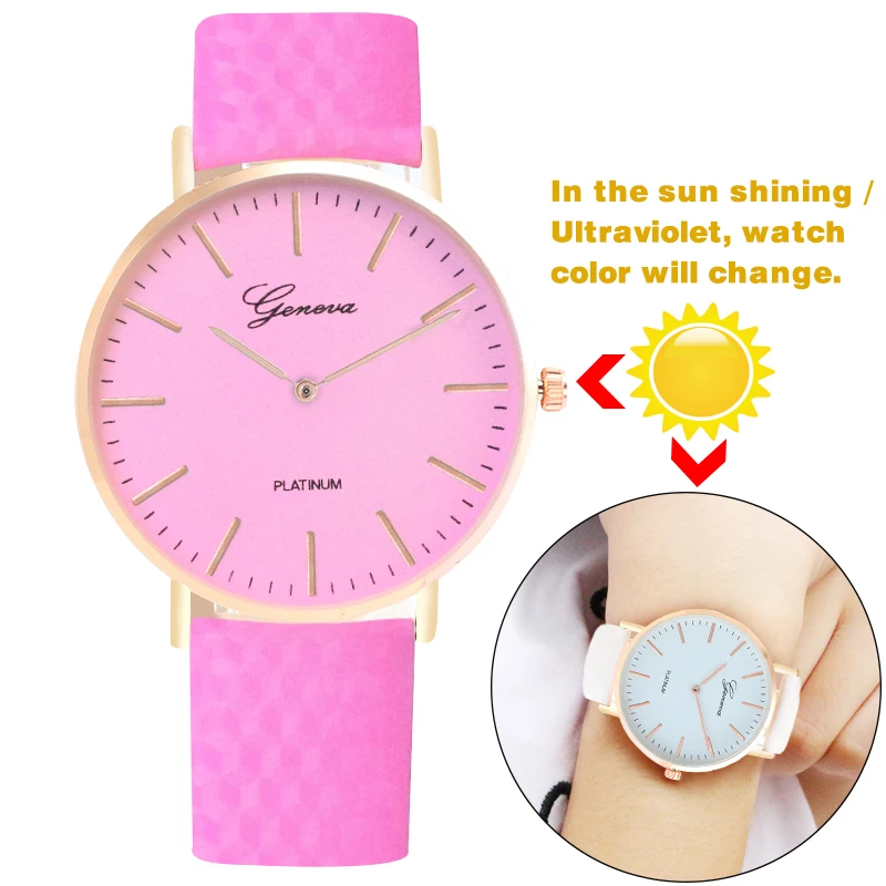 Fashion design ur i direkte sollys, ændre farve sport casual se ultraviolet misfarvning mekaniske armbåndsure til kvinder