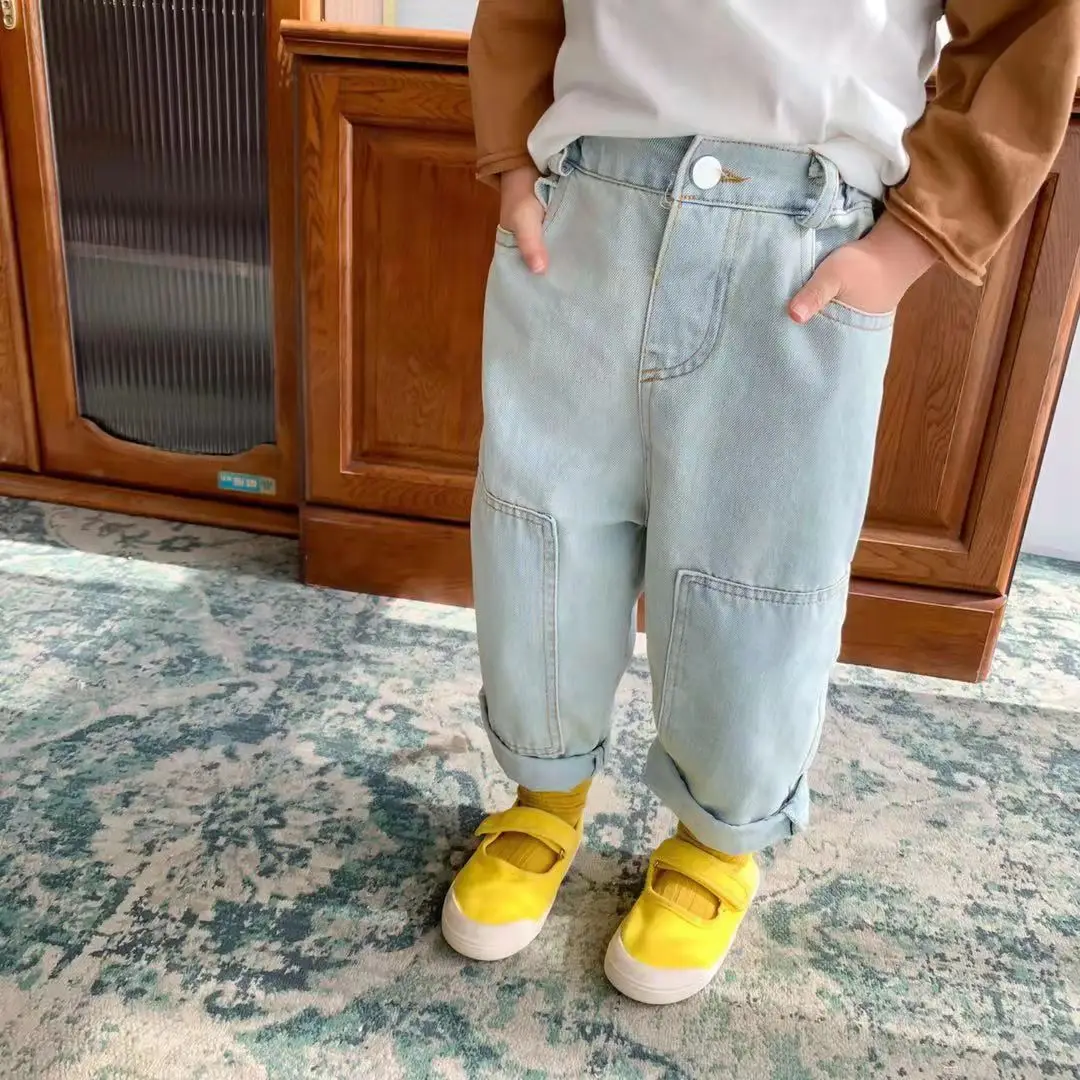 7314 Børn, Bukser, Jeans koreanske 2021 Forår Mode Trend Jeans Baby Dreng Denim Bukser 1-7T Piger Bukser Patchwork Bukser