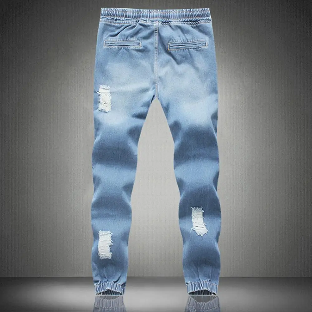 Mænd Jeans Hul Lomme Længe Mænd Rippet Skinny Jeans Blå Blyant Snor lomme Sweatpants Streetwear 2021 джинсы