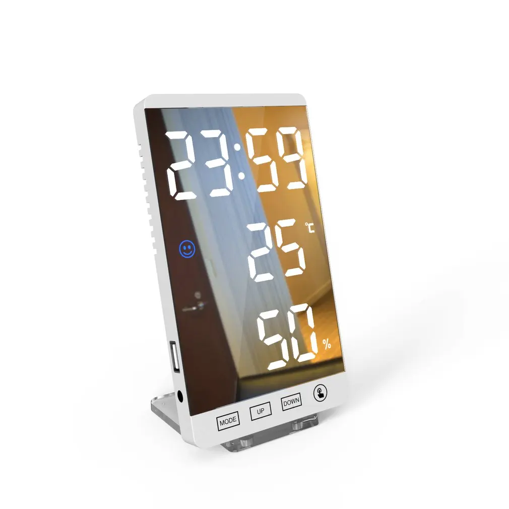 6 Tommer LED Spejl Vækkeur Touch-Knappen Wall Digital Clock Time Temperatur Luftfugtighed Display USB-Port Tabel Ur