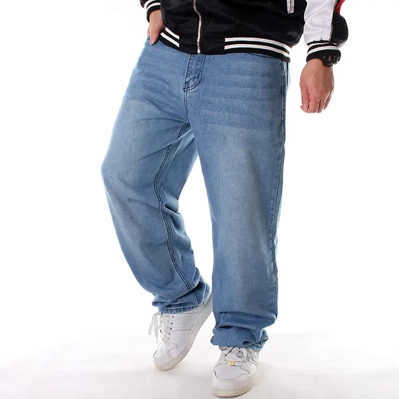 Overdimensioneret Størrelse Mænd Baggy Jeans Loose Streetwear Denim Bukser Lige Hip Hop Lys Blå Skateboard Bred Ben Bukser
