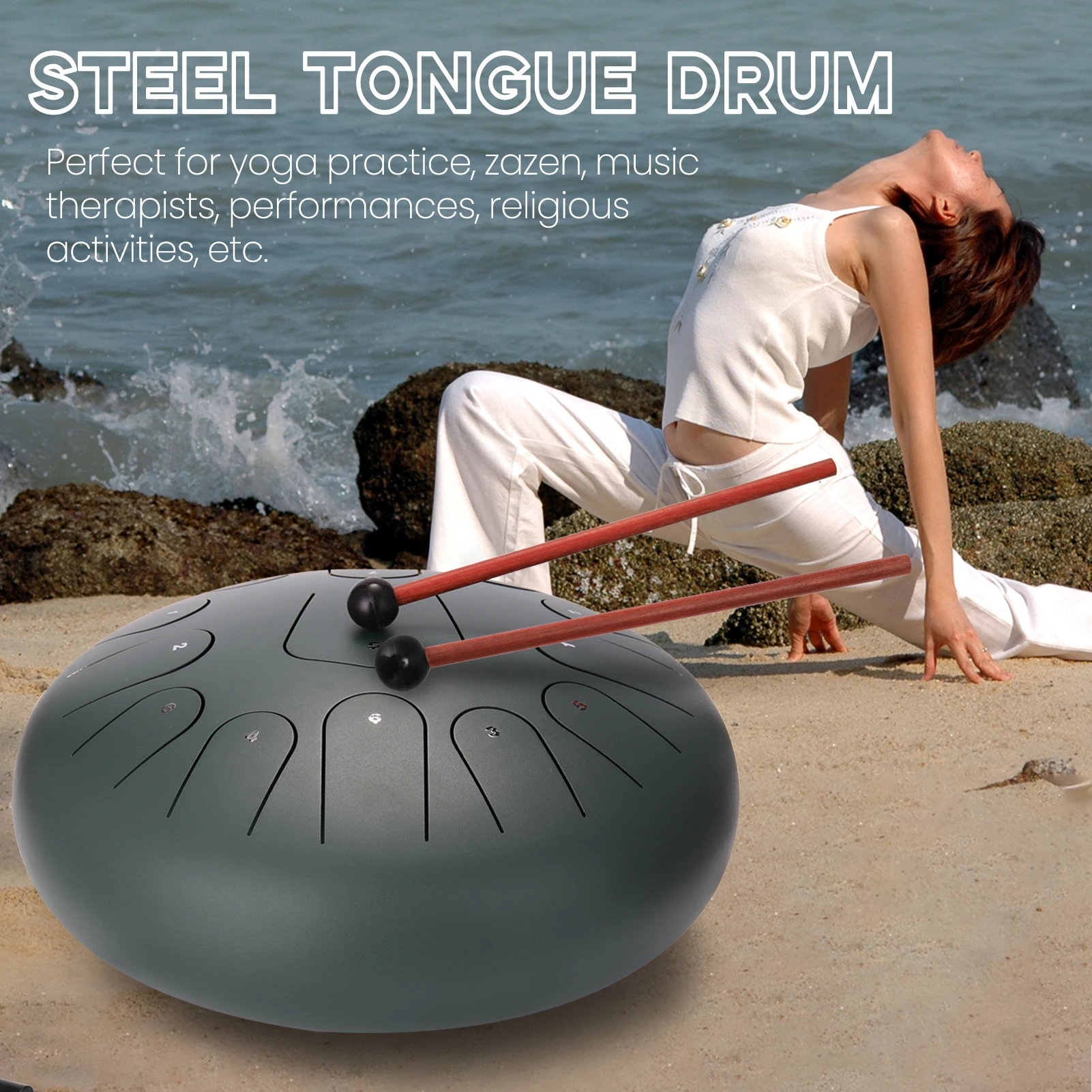 12 tommer 13-Tone Stål Tunge Tromle Høj kvalitet Stål Materiale Mini Hånd Pan Trommer, med Trommestikker Slagtøj musik Instrumenter