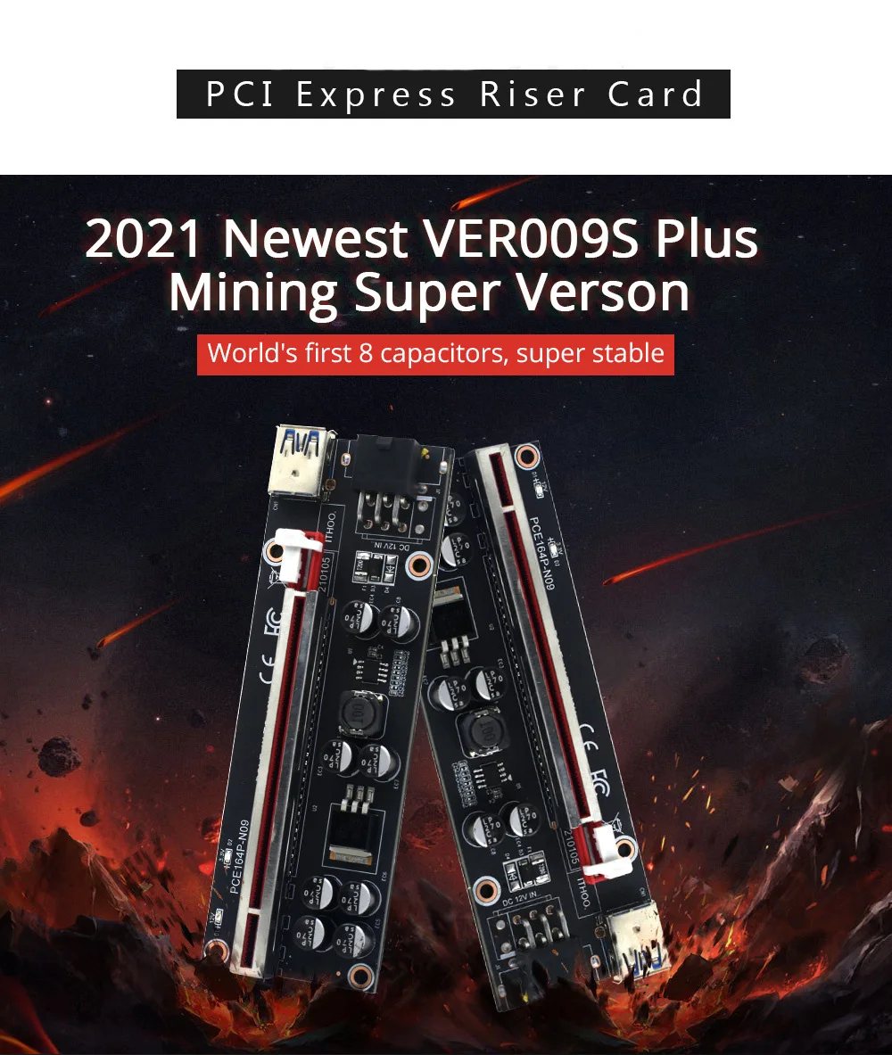 VER009S Plus PCI-E Riser-Kort PCI Express 1X til 16X USB 3.0 SATA Kabel til 6Pin Stik til Grafik grafikkort Minedrift