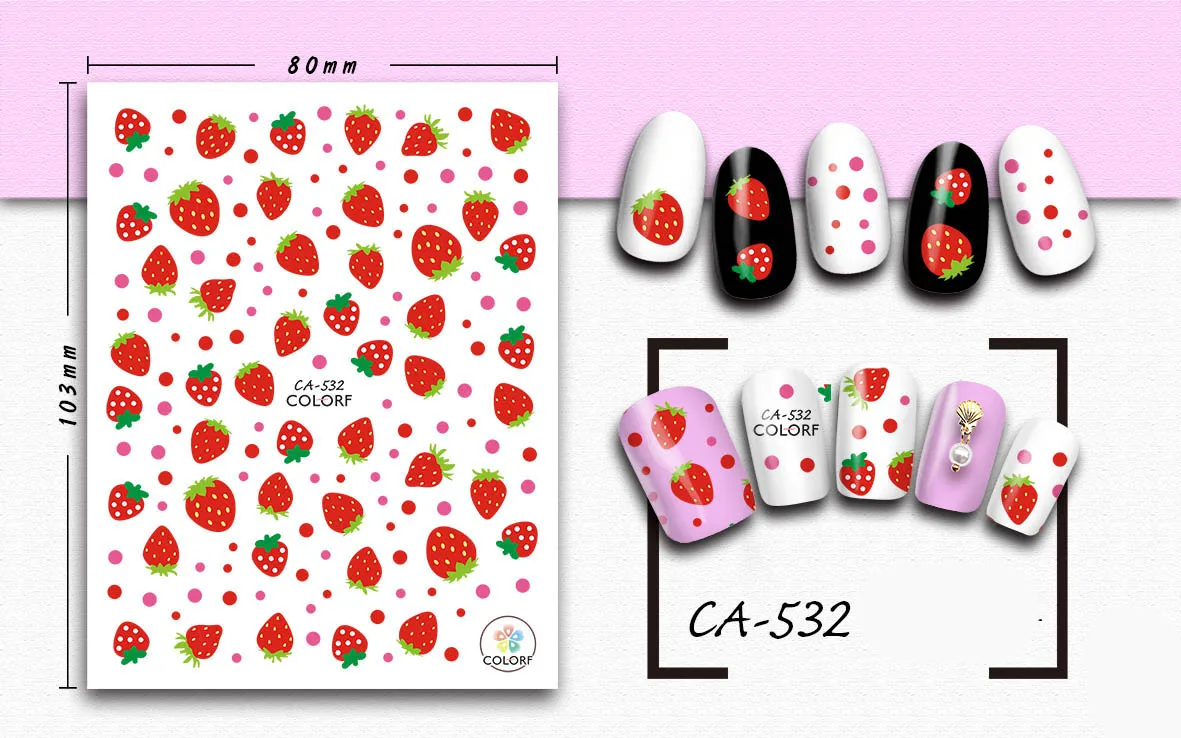3D Negle Sticker Pige Manicure Klistermærker Udsmykning Stickers til Negle Søde Jordbær Frugt Design Nail Art Mærkat Tilbehør