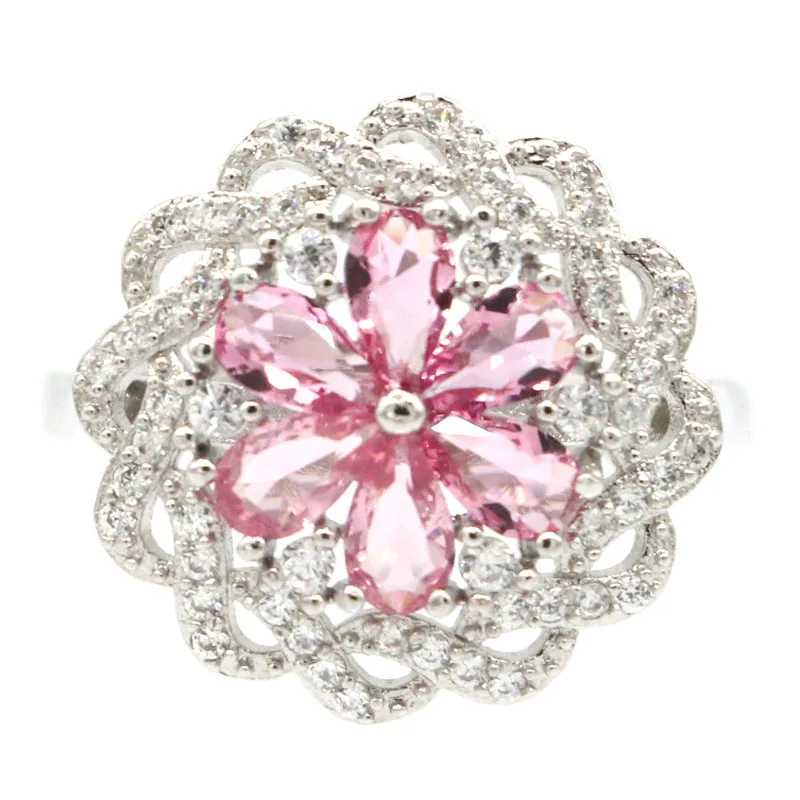 20x20mm 2021 Europæiske Design Blomster Skabt Pink Morganites Hvid CZ For Kvinder Dating til Stede Sølv Ringe