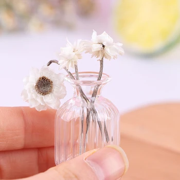1/12 Dukkehus Miniature Tilbehør Mini Flower Model Med Glas Flaske Simulering Vase Legetøj Dukke Hus Dekoration