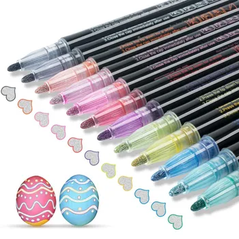 1/8/12 Skitsere Metallisk Markører Penne Dobbelt Linje Shimmer Maling Pens For Kids Voksne TEGNING Kunst Signatur Farve Tidende