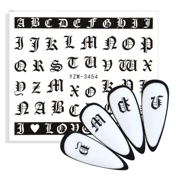 1 Ark ABC Brev Decals Nail Art Stickers engelsk Kunstneriske Font Sort SnakeTattoo Nail Design Vand Skydere Manicure Wraps