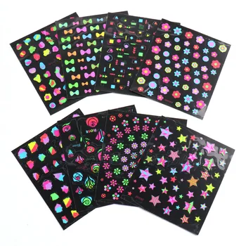 1 Ark Lysende Små 3D Negle Sticker Blomst Geometriske Overførsel Skyder Nail Decals Trendy Design, Manicure, Udsmykning T1014