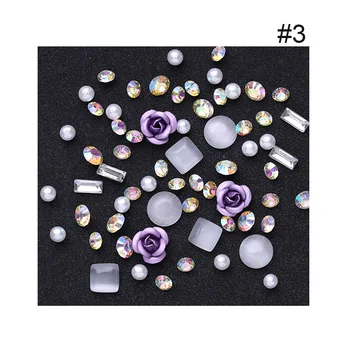 1 Box Mix Mellemstore 3D Nail Rhinestone og Krystal Perler Pearl Perler, Rose DIY Nail Art Tips Dekorationer Manicure Smykker Tilbehør