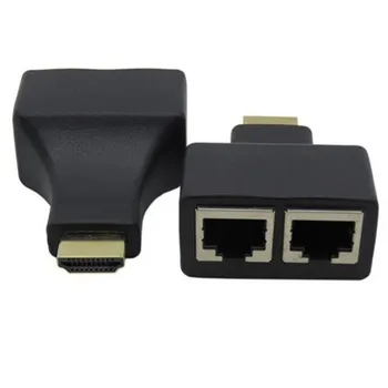 1 Par HDMI-kompatibel Dobbelt RJ45 CAT5E UTP CAT6 LAN Ethernet HDTV Extender Repeater Adapter For 1080P HDTV HDPC PS3 STB