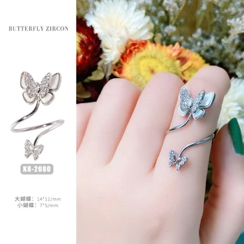 1 Stk Charme Zircon Dobbelt Butterfly 3D Nail Art Dekorationer Skinnende Krystal Shell Legering øreringe Manicure Design Tilbehør