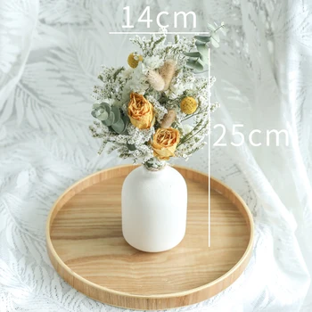 1 Sæt Mini Blomster Buket Med Vase, Konserveret, Tørret Blandet Steg Daisy Babysbreath Blomst Home Office Desktop Tabel Dekoration