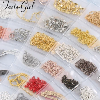 1 pakke blandet stil guld sølv metal 3d nail art dekorationer rhinestones klo kæde legering manicure negle tilbehør nye ankommer