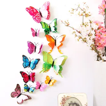 1 pc af 12 Dobbelt-lag Blandet Farve Simulering Butterfly Magnet Stereo Køleskab Mærkat, keramik, træ, glas, porcelæn