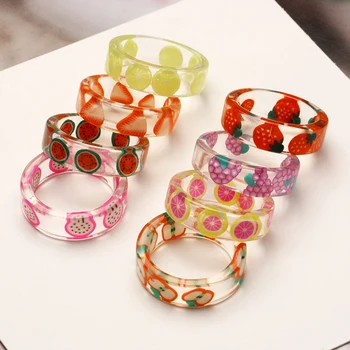 1 stk Håndlavede Farverige Jordbær, Citron Ring Mode Gennemsigtig Harpiks, Frugt Kreativ Finger Ring Til Pige Smykker