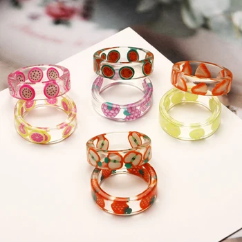 1 stk Håndlavede Farverige Jordbær, Citron Ring Mode Gennemsigtig Harpiks, Frugt Kreativ Finger Ring Til Pige Smykker