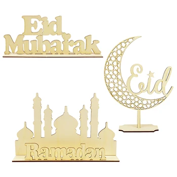 1 stk Træ-Eid Mubarak Håndværk Moské Ramadan Dekorationer Til Hjemmet Tabel Islamiske Muslimske Ramadan festartikler