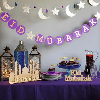 1 stk Træ-Eid Mubarak Håndværk Moské Ramadan Dekorationer Til Hjemmet Tabel Islamiske Muslimske Ramadan festartikler