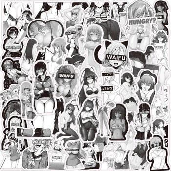 10/30/50STK Sort og Hvid Farve, To-dimensionelle Sexet Cute Anime Pige Graffiti Mærkat Hjelm Hånd Konto Dekoration Engros