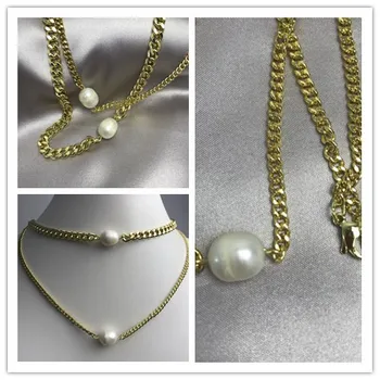 10 Strand Mode Ferskvand Perle Vedhæng Halskæde Guld Mode Trend Halskæde Pearl Metal Kæde Smykker