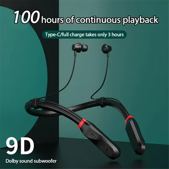 100H Trådløse Bluetooth-Hovedtelefoner 5.1 Hovedtelefoner 9D Sound Subwoofer-Stereo-Headset I Øret Stereo Audio Musik Neckband Høretelefoner
