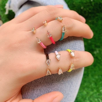 10PCS, Rainbow Farverig Pige Kvinder Smykker Neon Emalje Geometriske Åbne Justere Finger Ring