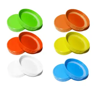 10STK Farvet Plast Mason Jar Låg Genanvendelige Opbevaring Caps Med Silikone Forsegling Ringe Til 8 Bredt Munden Mason Drikke Krukker