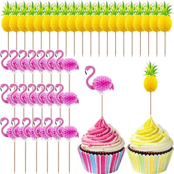 10pc Hawaii Honeycomb 3D Kage Udsmykning Flamingo Cupcake Toppers Alaha Ananas Sommeren Luau Bryllup Glad Birthyday Part Indretning Kid
