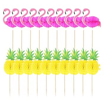 10pc Hawaii Honeycomb 3D Kage Udsmykning Flamingo Cupcake Toppers Alaha Ananas Sommeren Luau Bryllup Glad Birthyday Part Indretning Kid