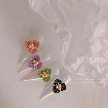 10stk 12*12 tre syrener blomster søm smykker blomstervedhæng 3D Blomster Søm Rhinestones med Kunstige Perler Charms,iu(12)