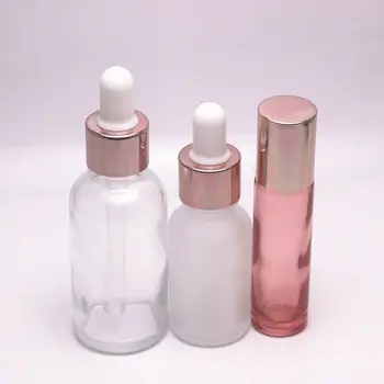 10stk 5ml-100 ml Klarhed Kosmetiske Emballage Dropper Glas Flaske Med Rose Gold Dække Æterisk Olie Genpåfyldelige Flasker