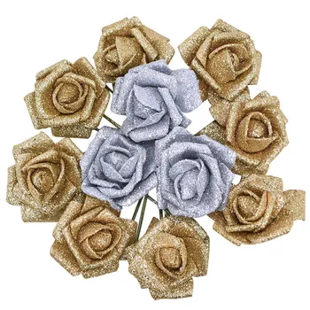 10stk 6,5 cm Glitter Guld, Sølv, Kunstig Blomst Bouquet Rose Falske Blomst DIY Blomster Krans Bryllup Blomst Arragement Indretning