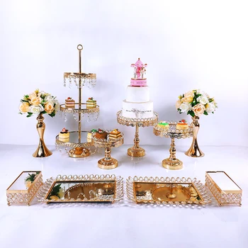 10stk Krystal Metal Kage Stativ Sæt Akryl Spejl Cupcake Pynt Dessert Piedestal bryllupsfest Vise Skuffe