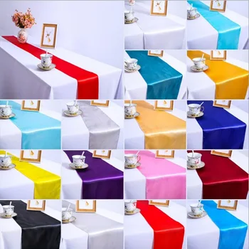 10stk/Masse Solid Satin bordløber Fest Dekoration Til Bryllup Banket Festival Catering Hotel Home Decor 18 Farver Dække Bord