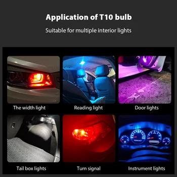 10stk T10 W5W Cob Glas Bil Lys LED Interiør 6000K Pære Auto Nummerplade Dome Læs DRL Lampe Stil fugen Parkering lys