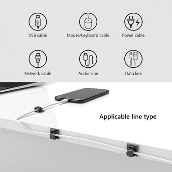 10stk Wire Kabel Management Arrangør Desktop-Kabel Ledning Klip Mus Hovedtelefon Holder Data telefonlinje, Kabel-Winder Pæn NY