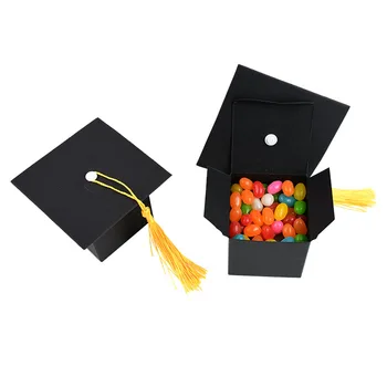 10stk/mange Tak Sort endt uddannelse Bachelor Cap Pude Formet Candy Box Chokolade Gave Emballage Graduering Part Forsyninger