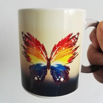 11OZ Magi Keramik-Krus varmefølsomme farveskift Og Te Krus Cup Udskrivning med Smuk Sommerfugl