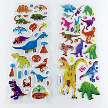 12 Ark/Indstil 3D-Boble Klistermærker Tegnefilm Dinosaur Vandtæt DIY Klistermærker Pædagogisk Legetøj for Børn Gave