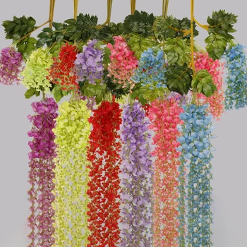 12 Kkfs Kunstige Hortensia Blåregn Blomst DIY Simulering Bryllup Arch Rattan Væggen Hænger Home Party Dekoration Falske Blomster
