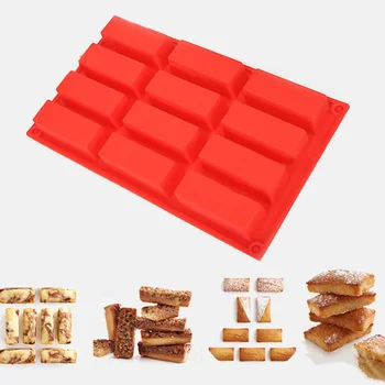 12holes Silikone Formen Chokolade Fondant Skimmel Sæbe Mould Rektangel Formet Kiks Cookie bradepande Køkken Bageforme Tilbehør