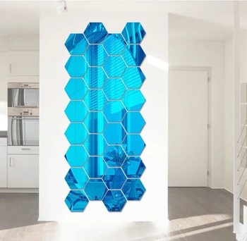12pcs 3D Spejl Wall Sticker Sekskant Spejl DIY-TV Baggrund Badeværelse Klistermærker Udsmykning Soveværelser Hjem Dekoration Tilbehør