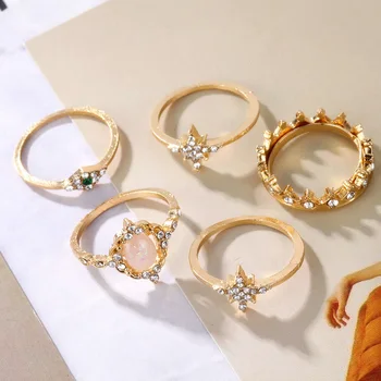 13 Stk/Sæt Vintage Star Opal Crystal Finger Ring Set Boheme Guld Moon Crown Hjertet Kno Midi-Ringe Kvinder Smykker Tilbehør
