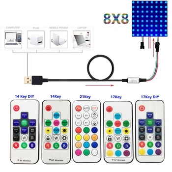 14/17/21 USB-Nøgle DIY RF-Led Lys-Controller Og dc 5 v WS2812B IC 8x8/8x32/16x16 Individuelt Adresserbar Pixel Matrix Skærm Kit