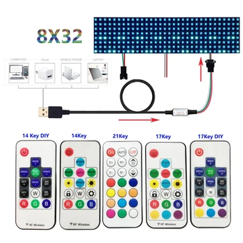 14/17/21 USB-Nøgle DIY RF-Led Lys-Controller Og dc 5 v WS2812B IC 8x8/8x32/16x16 Individuelt Adresserbar Pixel Matrix Skærm Kit